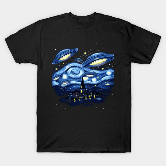 Starry Night UFO Alien Gifts Men Women Kids Funny Alien T-Shirt by KsuAnn